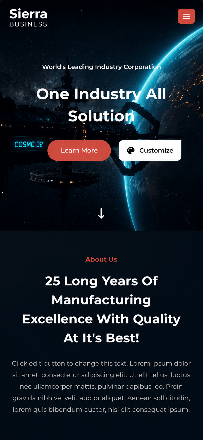 COSMONAUTA Homepage, Mobile-Ansicht
